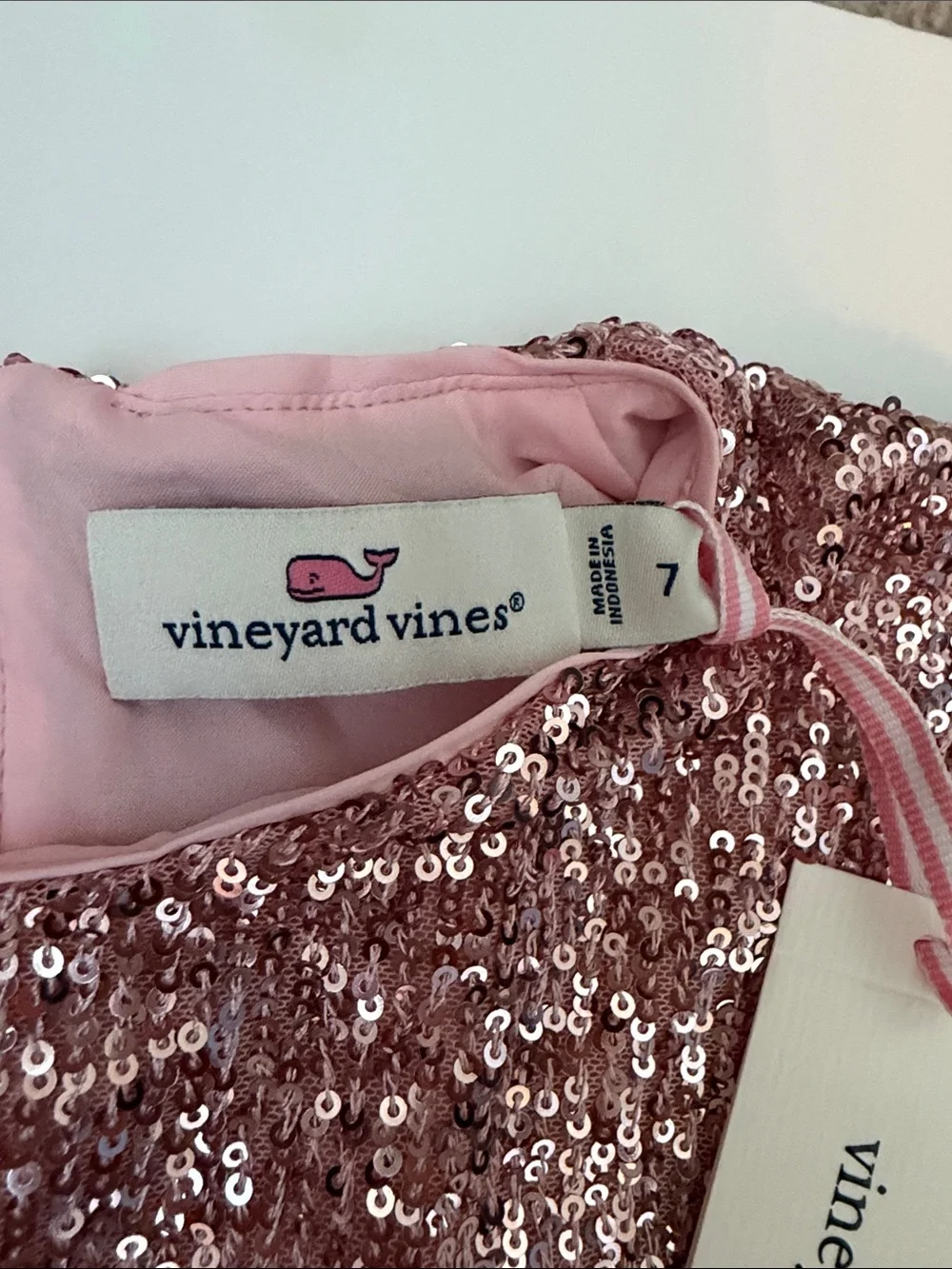Vineyard Vines Girls' Rose Gold Sequin Tiered Long-Sleeve Dress